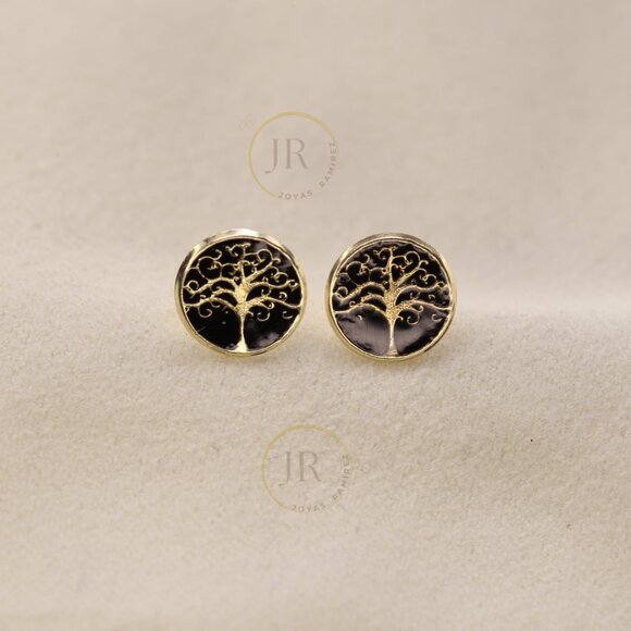 14K Yellow Gold Tree of Life Stud Earrings · Symbolic Jewelry · Screw Back. - Picture 3 of 8